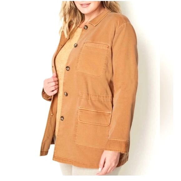 J. Jill Anorak Utility Jacket Button Front Drawstring Waist Tan 3X Chic Casual - Picture 5 of 16
